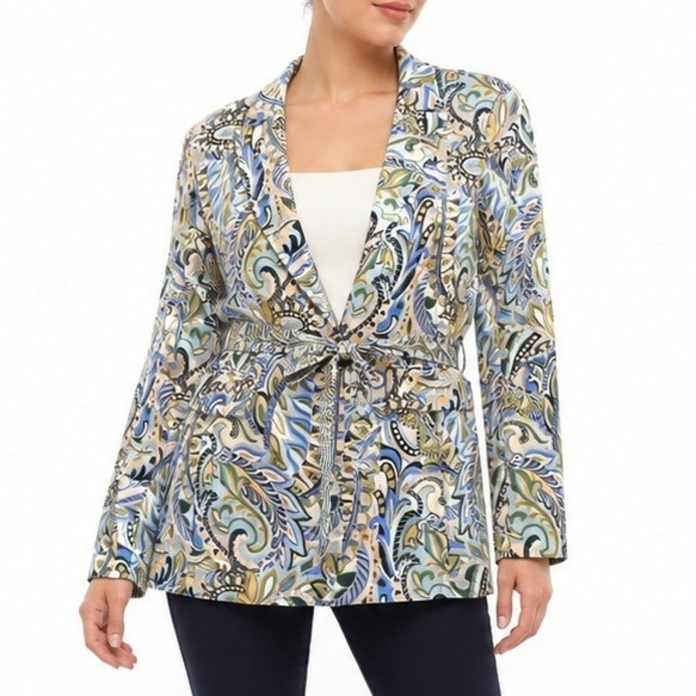 Intempo Blazer Women S Multicolor Paisley Super Silky Career Jacket Boho Print